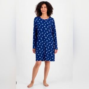 Charter Club Long Sleeve Printed Cotton Sleepshirt Nightgown Blue